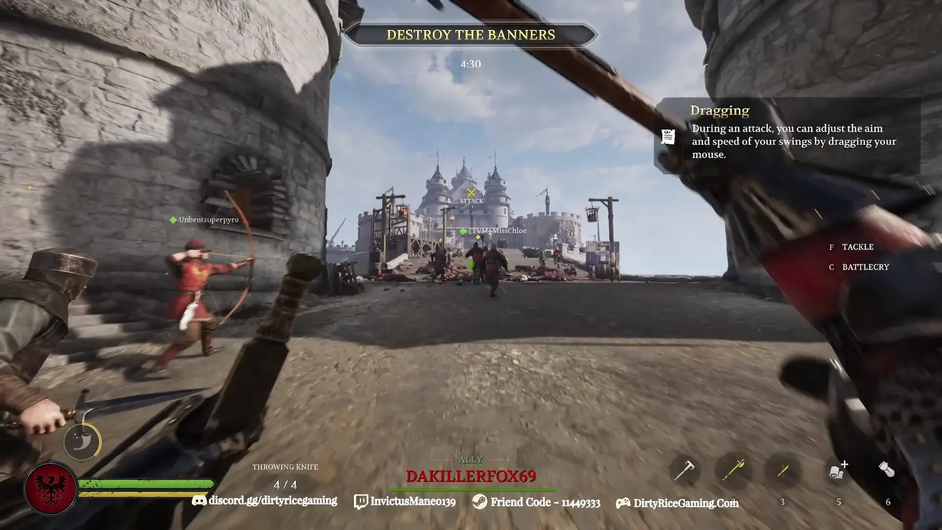 Chivalry II screenshot from FPS Friday showing Dirty Rice members charging into a medieval Team Deathmatch battle